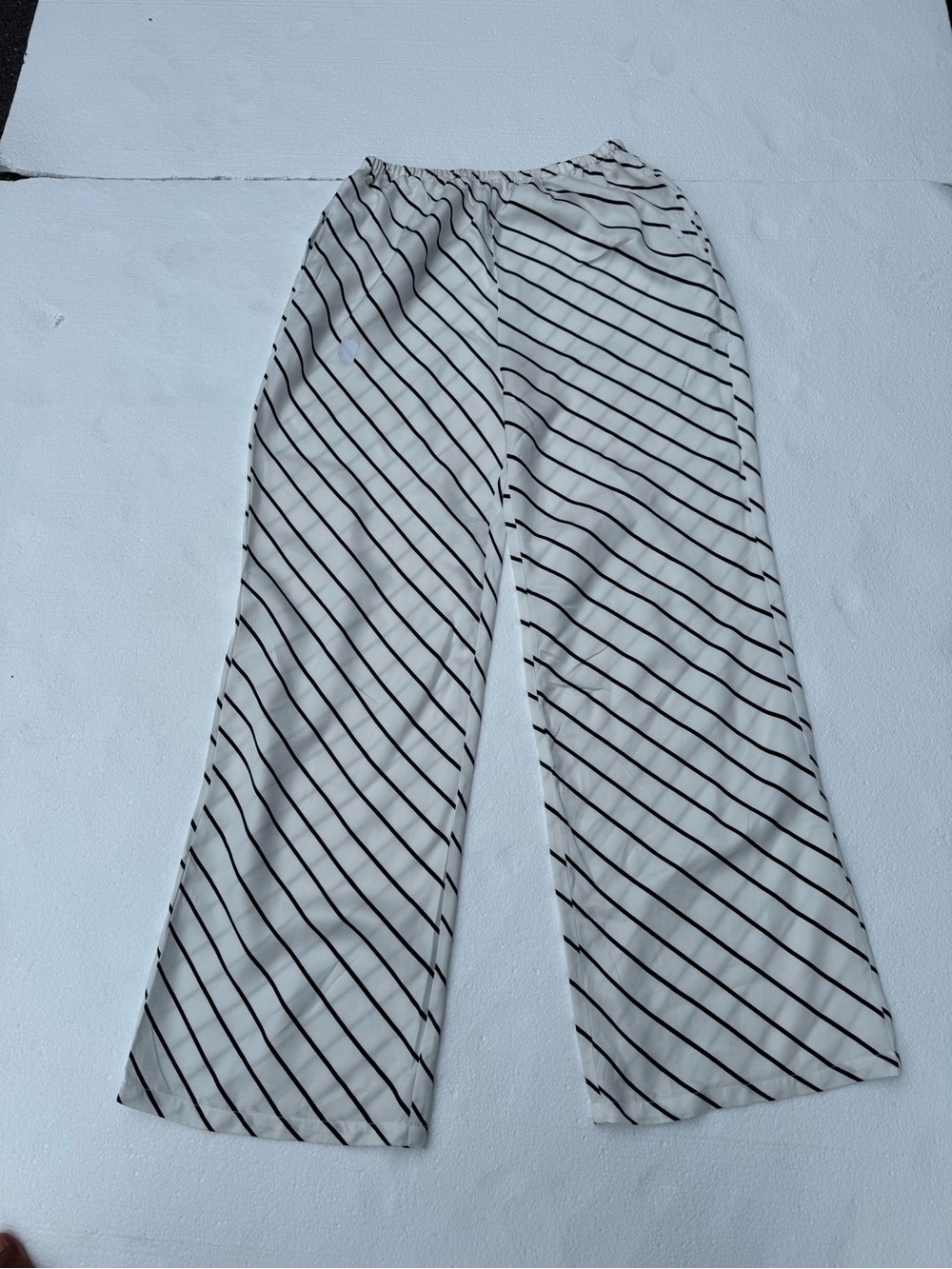 Striped Wide-Leg Lounge Pants - White with Black Stripes
